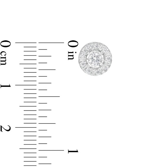 1/2 CT. T.w. Baguette and Round Diamond Frame Stud Earrings in 10K White Gold