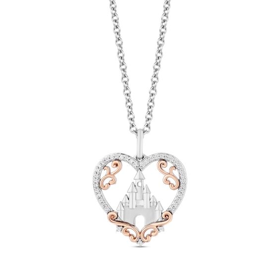 Enchanted Disney Princess 1/10 CT. T.w. Diamond Castle in Heart Pendant in Sterling Silver and 10K Rose Gold â 19"