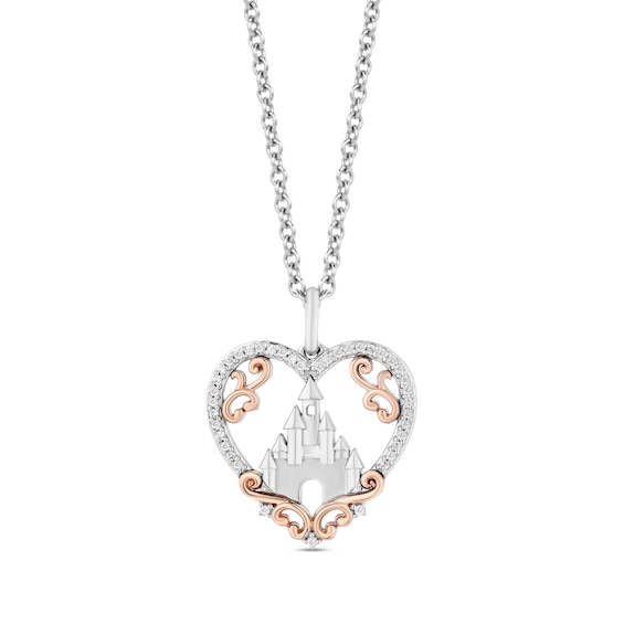 Enchanted Disney Princess 1/10 CT. T.w. Diamond Castle in Heart Pendant in Sterling Silver and 10K Rose Gold â 19"