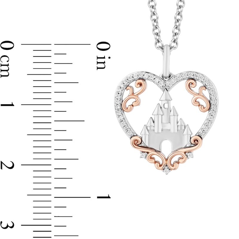 Enchanted Disney Princess 1/10 CT. T.W. Diamond Castle in Heart Pendant in Sterling Silver and 10K Rose Gold – 19"