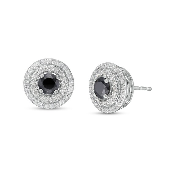 1 CT. T.w. Black Enhanced and White Diamond Double Frame Stud Earrings in 10K White Gold