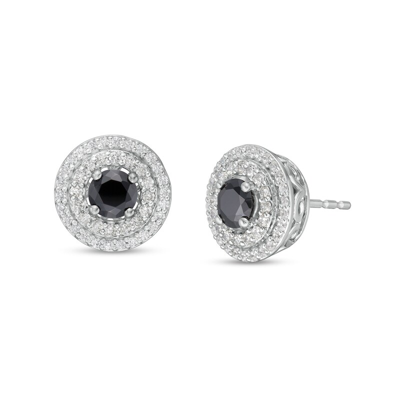 Main Image 1 of 1 CT. T.W. Black Enhanced and White Diamond Double Frame Stud Earrings in 10K White Gold