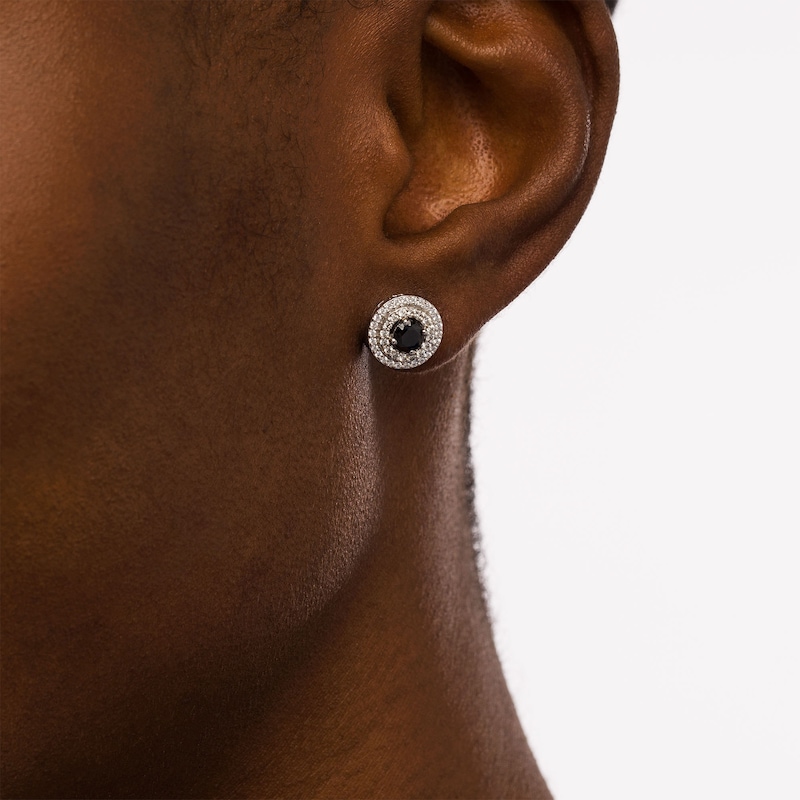 Main Image 2 of 1 CT. T.W. Black Enhanced and White Diamond Double Frame Stud Earrings in 10K White Gold