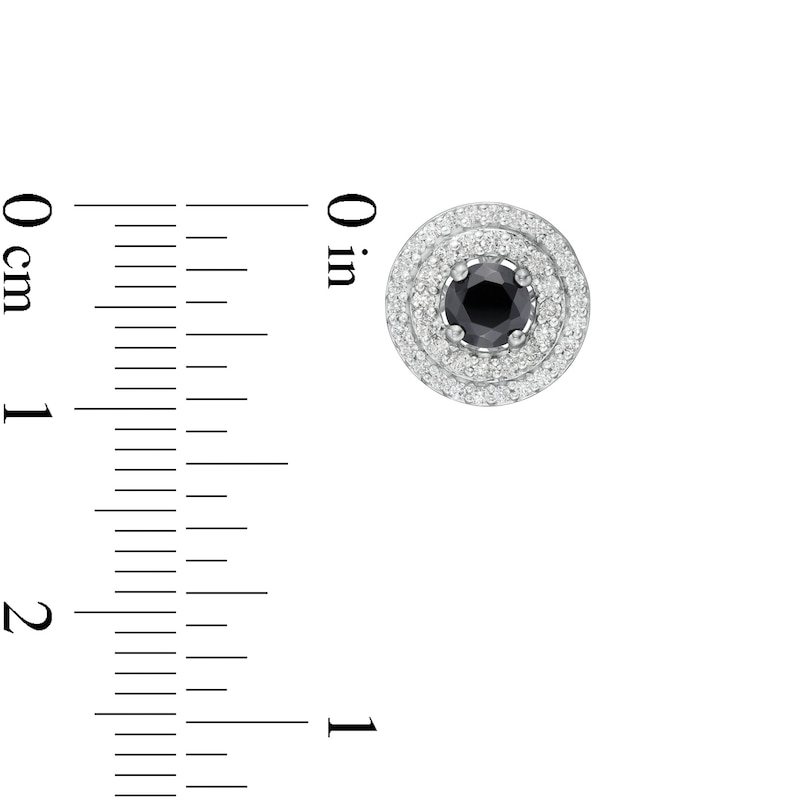 Main Image 3 of 1 CT. T.W. Black Enhanced and White Diamond Double Frame Stud Earrings in 10K White Gold
