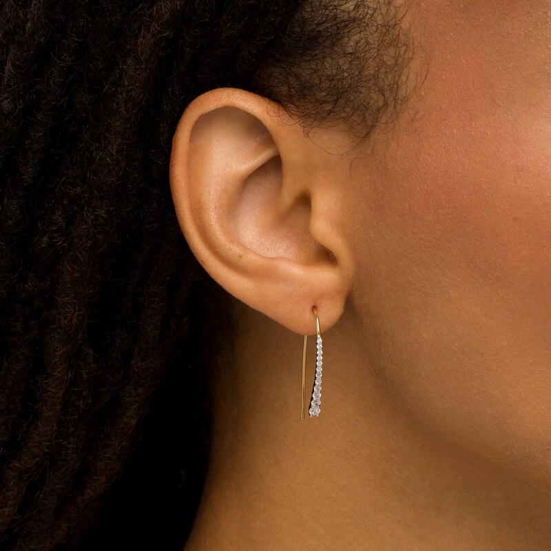 Main Image 2 of 1/2 CT. T.W. Diamond Graduated Linear Threader Earrings in 10K Gold