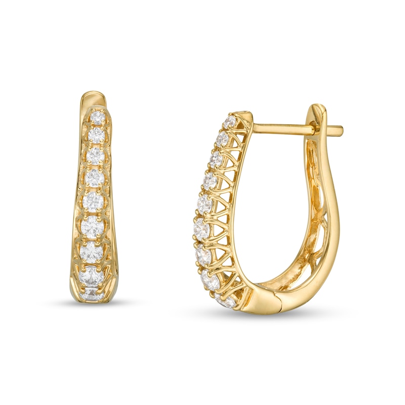 Main Image 1 of 1/2 CT. T.W. Diamond Graduated Hoop Earrings in 10K Gold