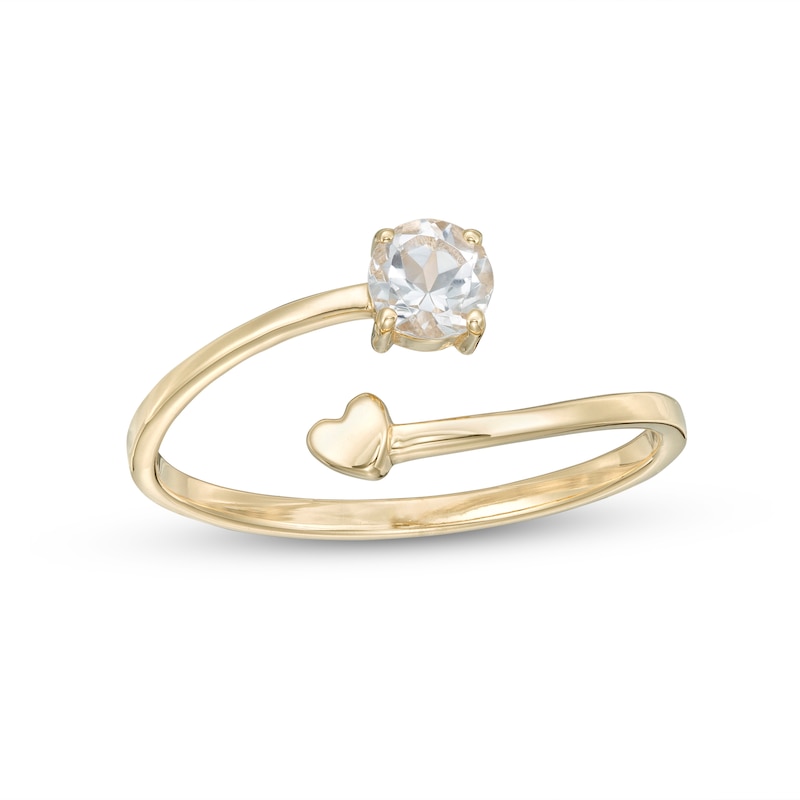 Main Image 1 of 4.0mm White Topaz and Polished Heart Open Wrap Ring in 10K Gold