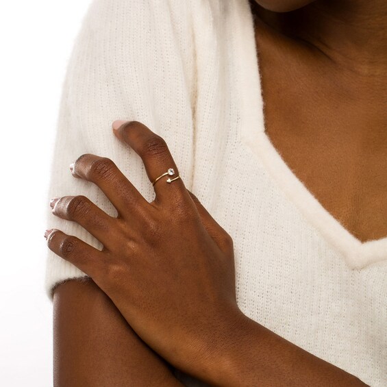 4.0mm White Topaz and Polished Heart Open Wrap Ring in 10K Gold