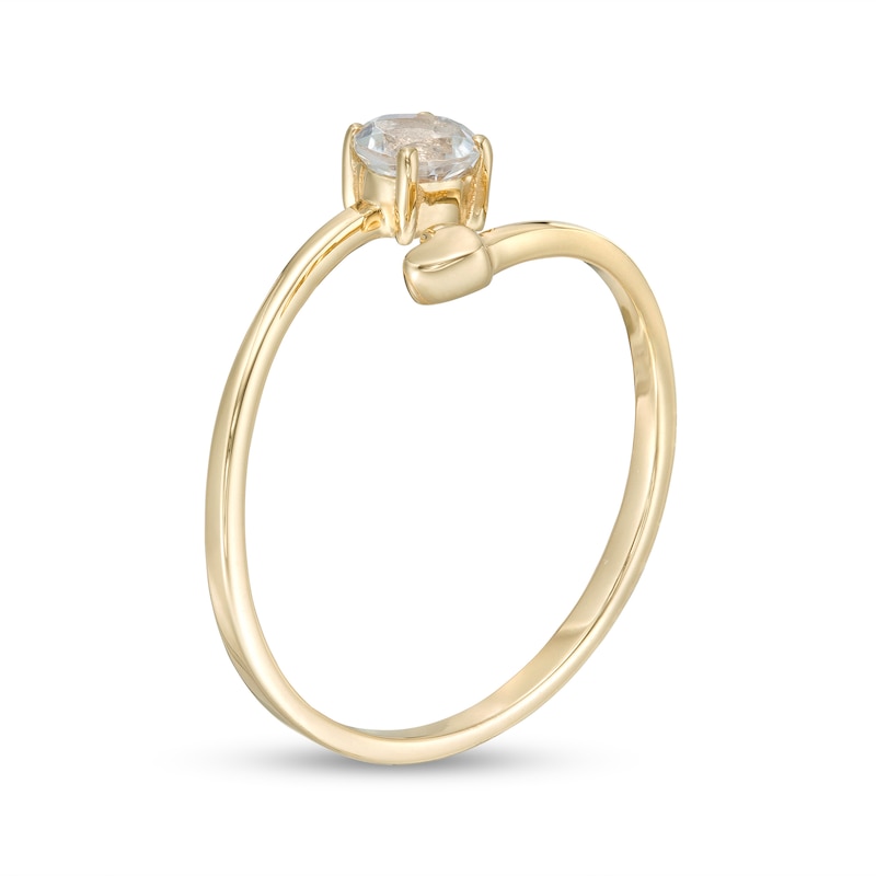 Main Image 3 of 4.0mm White Topaz and Polished Heart Open Wrap Ring in 10K Gold