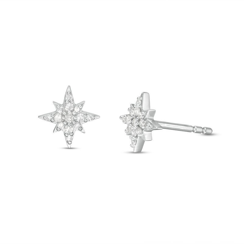 1/10 CT. T.W. Diamond North Star Stud Earrings in 10K White Gold