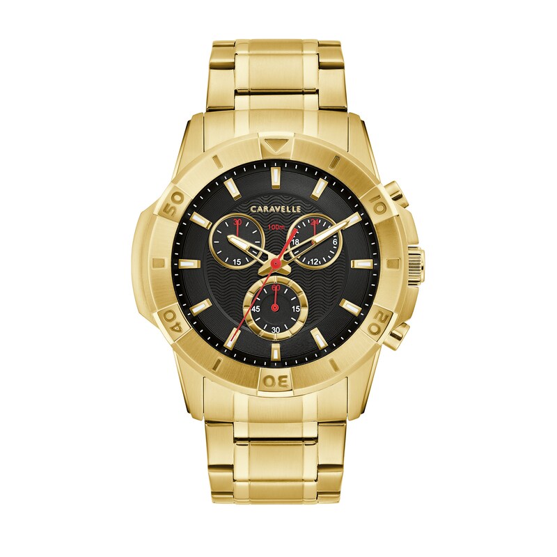 Main Image 1 of Men's Caravelle by Bulova Aqualuxx Gold-Tone Chronograph Watch with Black Dial (Model: 44B127)