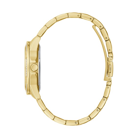 Ladies' Caravelle by Bulova Aqualuxx Crystal Accent Gold-Tone Watch with Black Dial (Model: 44M116)