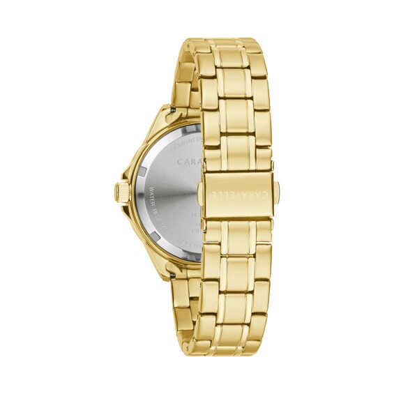Ladies' Caravelle by Bulova Aqualuxx Crystal Accent Gold-Tone Watch with Black Dial (Model: 44M116)