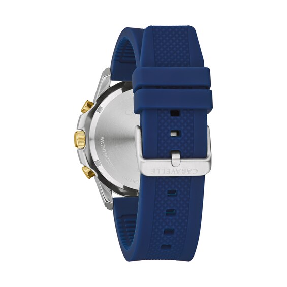 Men's Caravelle by Bulova Aqualuxx Two-Tone Chronograph Silicone Strap Watch with Blue Dial (Model: 45B161)