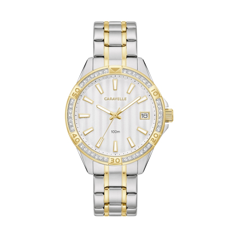 Ladies' Caravelle by Bulova Aqualuxx Crystal Accent Two-Tone Watch with Silver-Tone Dial (Model: 45M120)