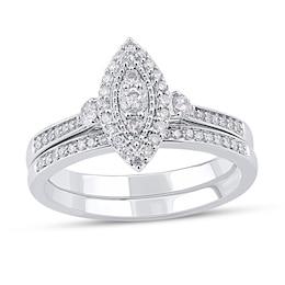1/2 CT. T.W. Composite Marquise-Shaped Diamond Double Frame Bridal Set in 10K White Gold