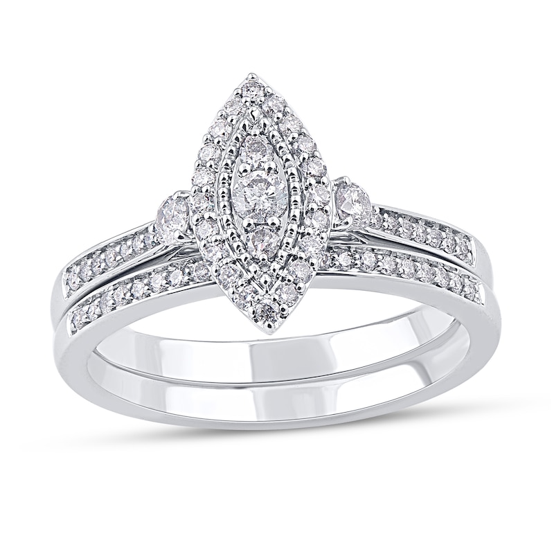 Main Image 1 of 1/2 CT. T.W. Composite Marquise-Shaped Diamond Double Frame Bridal Set in 10K White Gold