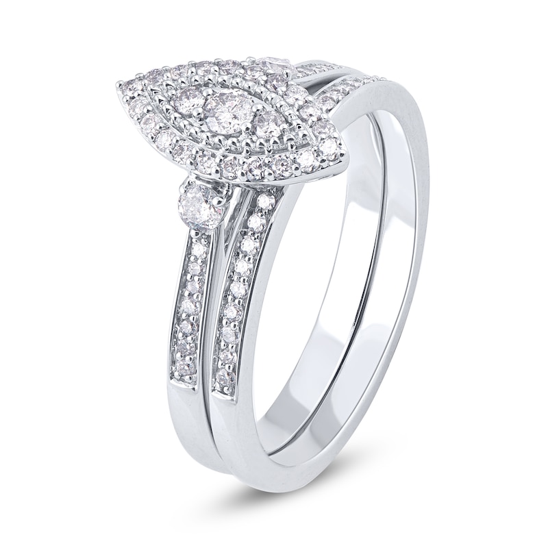 Main Image 3 of 1/2 CT. T.W. Composite Marquise-Shaped Diamond Double Frame Bridal Set in 10K White Gold