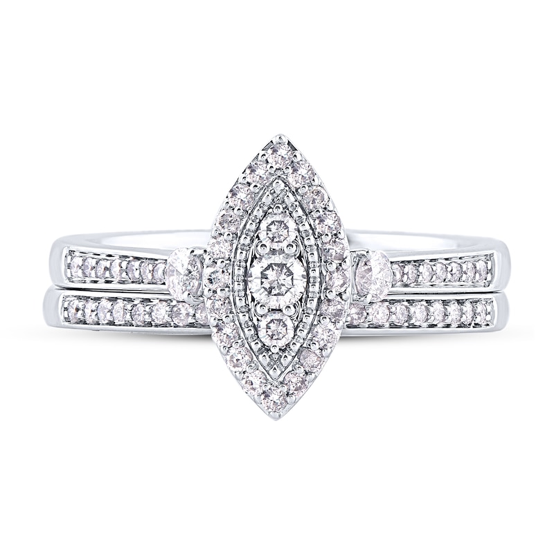 Main Image 4 of 1/2 CT. T.W. Composite Marquise-Shaped Diamond Double Frame Bridal Set in 10K White Gold