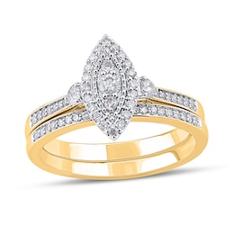1/2 CT. T.W. Composite Marquise-Shaped Diamond Double Frame Bridal Set in 10K Gold