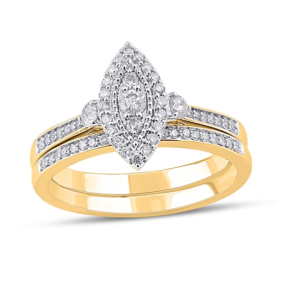 1/2 CT. T.w. Composite Marquise-Shaped Diamond Double Frame Bridal Set in 10K Gold