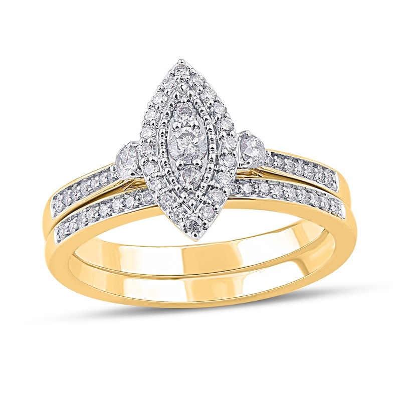 Main Image 1 of 1/2 CT. T.W. Composite Marquise-Shaped Diamond Double Frame Bridal Set in 10K Gold