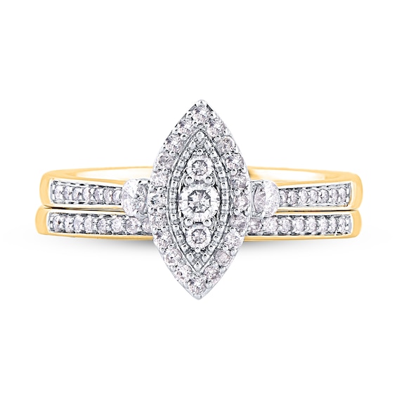 1/2 CT. T.w. Composite Marquise-Shaped Diamond Double Frame Bridal Set in 10K Gold