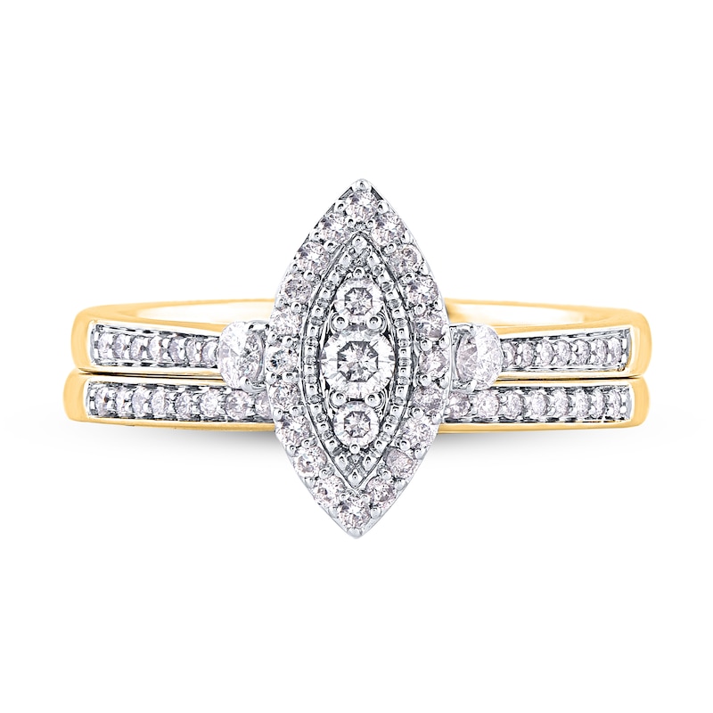 Main Image 4 of 1/2 CT. T.W. Composite Marquise-Shaped Diamond Double Frame Bridal Set in 10K Gold