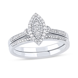 1/3 CT. T.W. Composite Marquise-Shaped Diamond Double Frame Bridal Set in Sterling Silver