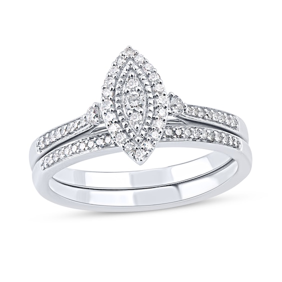 1/3 CT. T.w. Composite Marquise-Shaped Diamond Double Frame Bridal Set in Sterling Silver