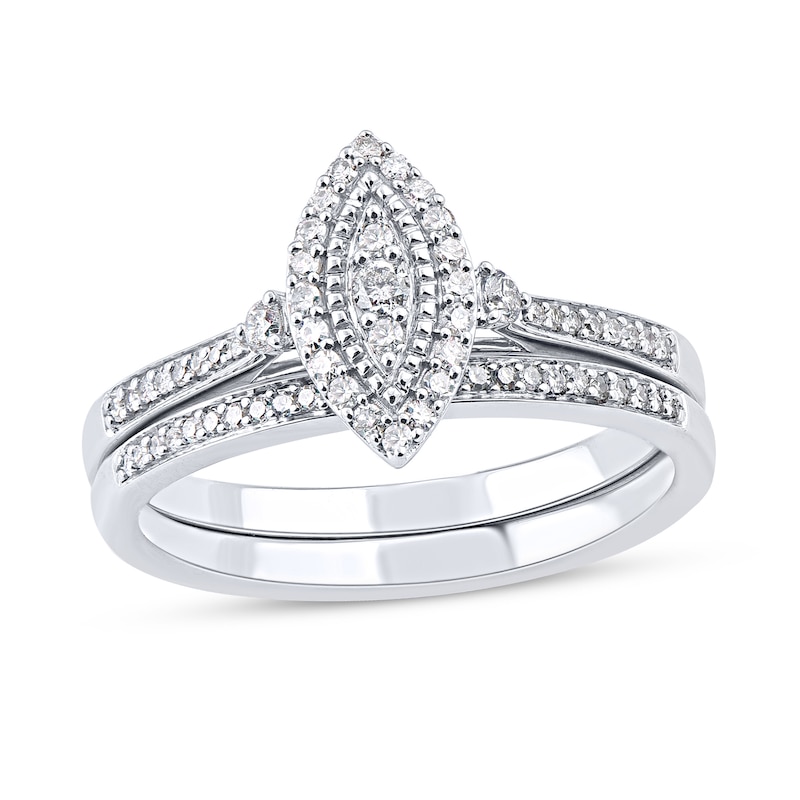 Main Image 1 of 1/3 CT. T.W. Composite Marquise-Shaped Diamond Double Frame Bridal Set in Sterling Silver