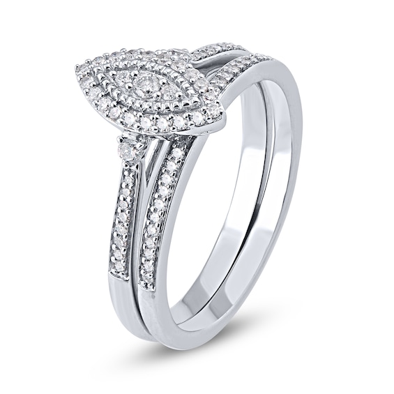 1/3 CT. T.w. Composite Marquise-Shaped Diamond Double Frame Bridal Set in Sterling Silver