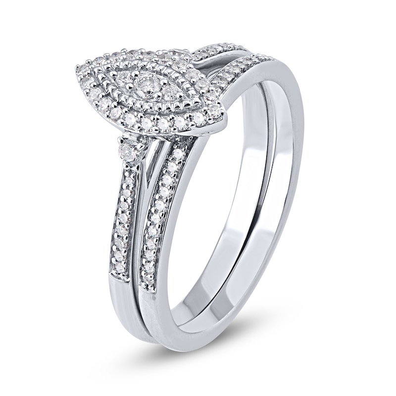 Main Image 3 of 1/3 CT. T.W. Composite Marquise-Shaped Diamond Double Frame Bridal Set in Sterling Silver