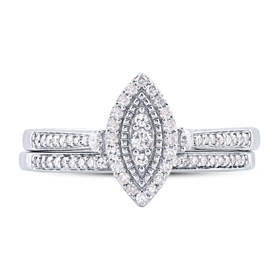 1/3 CT. T.w. Composite Marquise-Shaped Diamond Double Frame Bridal Set in Sterling Silver