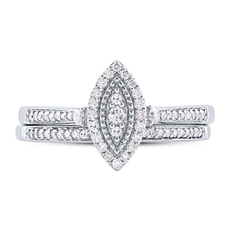 Main Image 4 of 1/3 CT. T.W. Composite Marquise-Shaped Diamond Double Frame Bridal Set in Sterling Silver