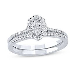 1/3 CT. T.W. Composite Oval-Shaped Diamond Scallop Edge Frame Bridal Set in Sterling Silver
