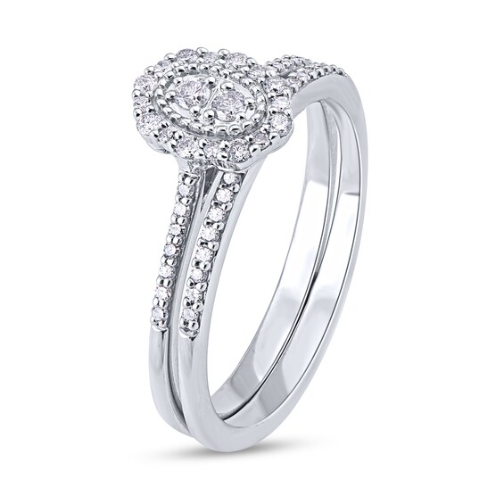 1/3 CT. T.w. Composite Oval-Shaped Diamond Scallop Edge Frame Bridal Set in Sterling Silver