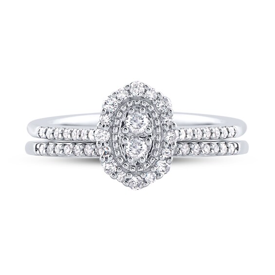 1/3 CT. T.w. Composite Oval-Shaped Diamond Scallop Edge Frame Bridal Set in Sterling Silver
