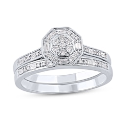 1/4 CT. T.W. Composite Diamond Octagonal Frame Bridal Set in Sterling Silver