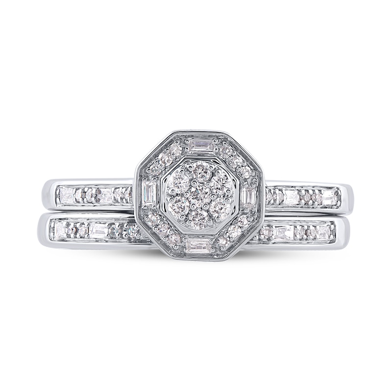 Main Image 4 of 1/4 CT. T.W. Composite Diamond Octagonal Frame Bridal Set in Sterling Silver