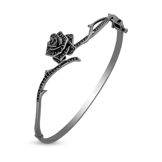 Enchanted Disney Villains Maleficent 1/2 CT. T.w. Black Diamond Rose Bangle in Sterling Silver