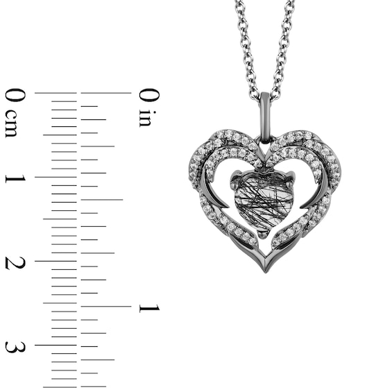 Enchanted Disney Villains Maleficent Black Quartz and 1/5 CT. T.w. Diamond Heart Pendant in Sterling Silver - 19"