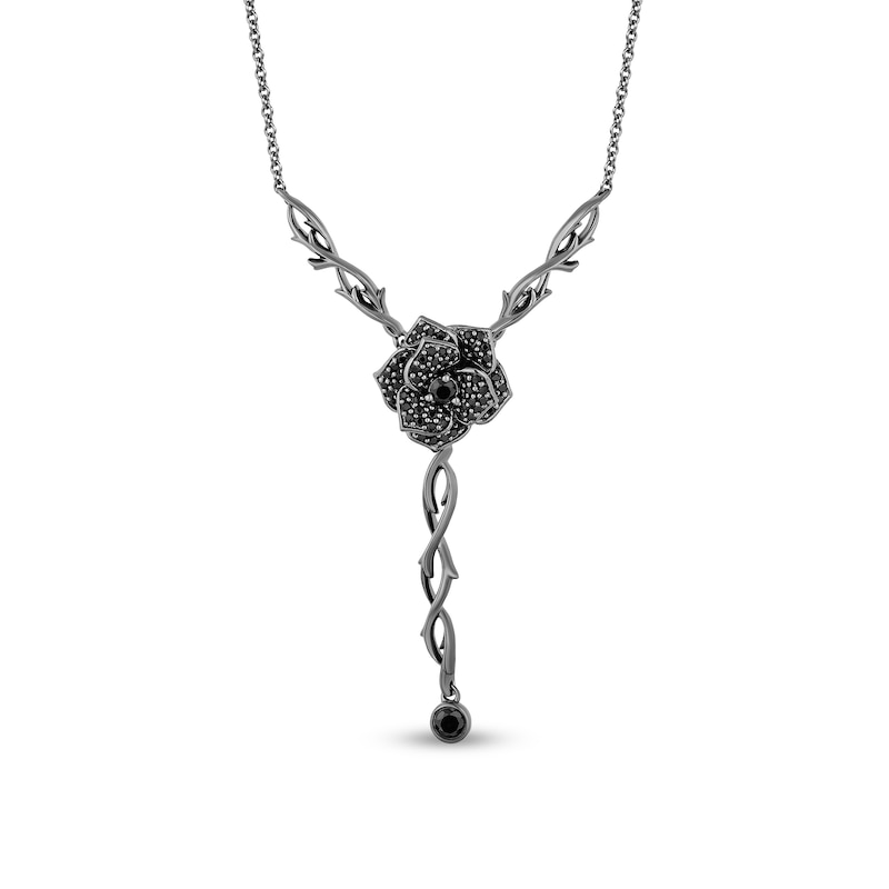 Main Image 1 of Enchanted Disney Villains Maleficent Onyx and 1/2 CT. T.W. Black Diamond Rose Pendant in Sterling Silver