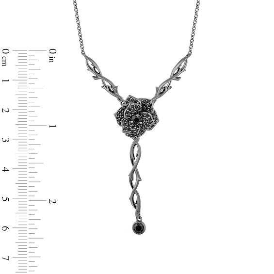 Enchanted Disney Villains Maleficent Onyx and 1/2 CT. T.w. Black Diamond Rose Pendant in Sterling Silver