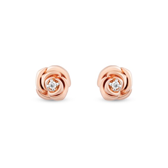 Enchanted Disney Belle Diamond Accent Rose Key Pendant and Stud Earrings Set in Sterling Silver and 10K Rose Gold â 19"