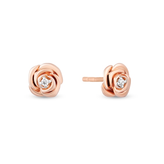 Enchanted Disney Belle Diamond Accent Rose Key Pendant and Stud Earrings Set in Sterling Silver and 10K Rose Gold â 19"