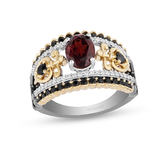 Enchanted Disney Villains Evil Queen Oval Garnet and 1 CT. T.w. Diamond Ring in Two-Tone Sterling Silver and 10K Gold