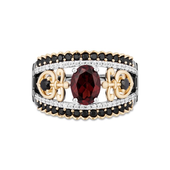 Enchanted Disney Villains Evil Queen Oval Garnet and 1 CT. T.w. Diamond Ring in Two-Tone Sterling Silver and 10K Gold