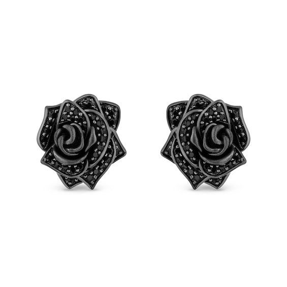 Enchanted Disney Villains Maleficent 1/2 CT. T.w. Black Diamond Rose Earrings in Sterling Silver