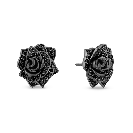 Enchanted Disney Villains Maleficent 1/2 CT. T.w. Black Diamond Rose Earrings in Sterling Silver